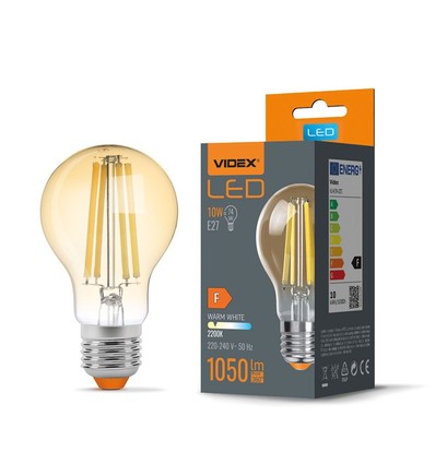 E27 10W LED Filament Birne - A60, 1050lm, 2200K, Amber Glas, 360° Abstrahlwinkel