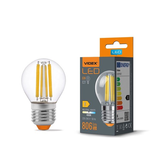 E27 6W LED Filament Tropfenlampe - G45, 800lm, 4000K, flicker free