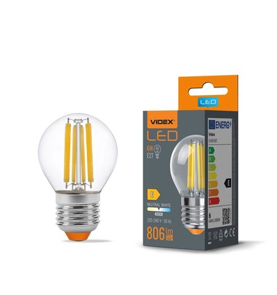 E27 6W LED Filament Tropfenlampe - G45, 800lm, 4000K, flicker free
