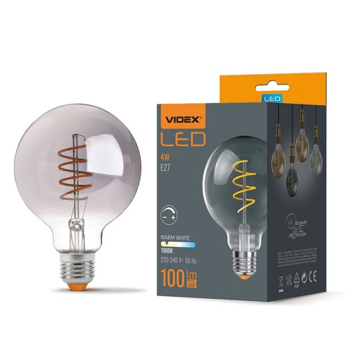 E27 4W dimmbare LED Lampe - G95, Spiral Filament, Graphit Glas, 1800K, 360°