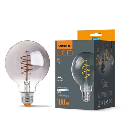 E27 4W dimmbare LED Lampe - G95, Spiral Filament, Graphit Glas, 1800K, 360°