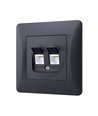 BINERA Doppel-CAT6 Netzwerkdose - Schwarz Graphit, RJ45, 2 Anschlüsse, Unterputz