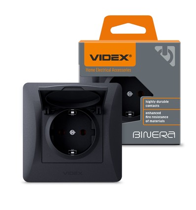 Schuko-Stecker - einfach, mit Deckel, schwarz