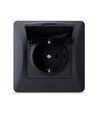 Schuko-Stecker - einfach, mit Deckel, schwarz