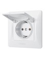 Schuko-Steckdose - einzeln, mit Deckel, weiß