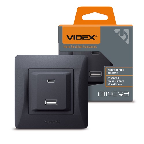 USB-A + Type-C Steckdose 20W Schnellladegerät - Schwarz Graphit, 2.4A, IP20 Innenbereich