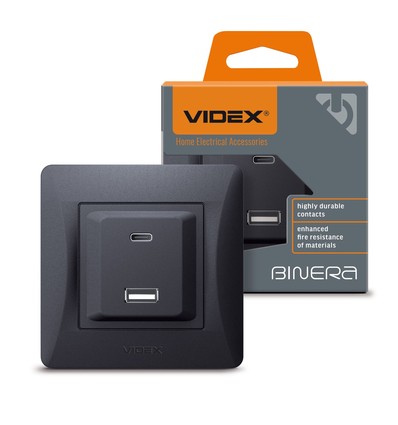 USB-A + Type-C Steckdose 20W Schnellladegerät - Schwarz Graphit, 2.4A, IP20 Innenbereich