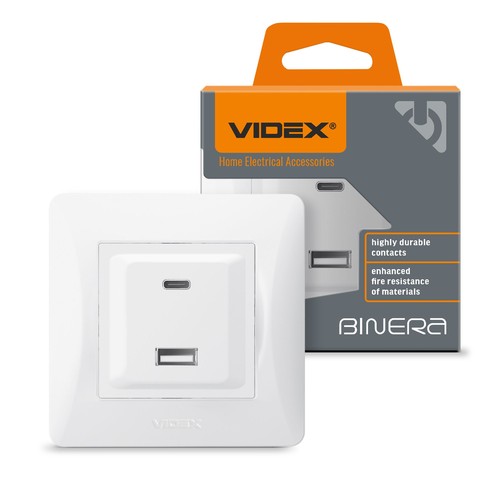 Binera Steckdose mit USB-A + USB-C PD20W - Weiß, Unterputz, 16A, IP20
