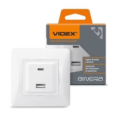 Binera Steckdose mit USB-A + USB-C PD20W - Weiß, Unterputz, 16A, IP20