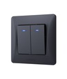 2-Kanal-Schalter mit Kontrollleuchte - 86x86mm, IP20, schwarz