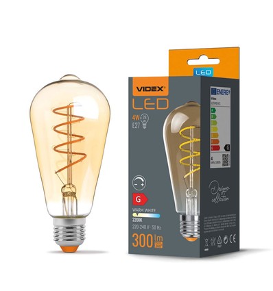 E27 4W dimmbare LED Lampe - ST64, Spiral Filament, Amberglas, warmweiß, flicker free