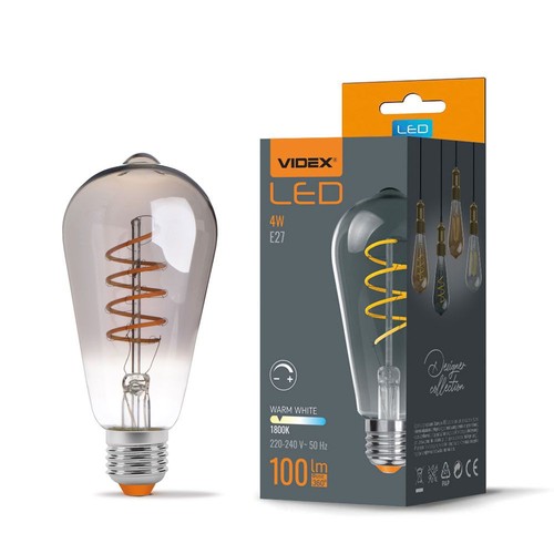 E27 4W ST64 Filament LED Lampe - Graphitglas, 1800K-2100K, dimmbar, flicker free
