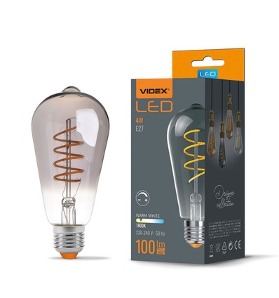 E27 4W ST64 Filament LED Lampe - Graphitglas, 1800K-2100K, dimmbar, flicker free