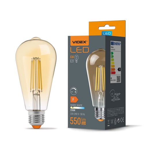 E27 6W dimmbare LED Lampe - ST64, Filament, Amberglas, 2200K, flicker free