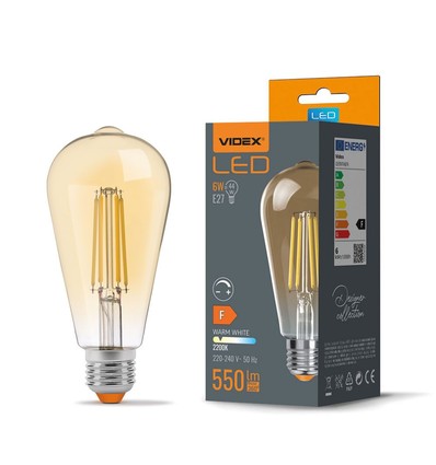E27 6W dimmbare LED Lampe - ST64, Filament, Amberglas, 2200K, flicker free
