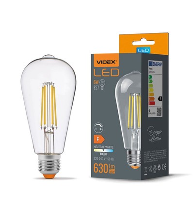 E27 6W dimmbare LED Filament Lampe - ST64, 630lm, 4000K neutralweiß, 360 Grad