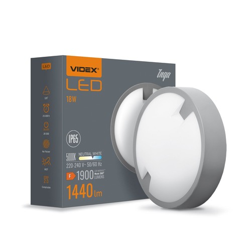 18W Inga LED Bulkhead Decken/Wandleuchte - IP65, 1440lm, 5000K, Ø22cm, weißer Rand, Außenbereich/Feuchtraum
