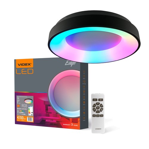 72W LED Deckenleuchte, dimmbar - RGB+CCT, schwarz, 450x450mm, inkl. Fernbedienung und Speicherfunktion