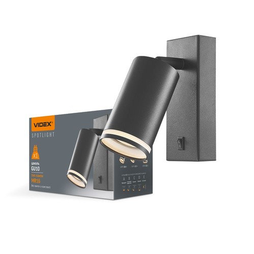 GU10 Wandspot mit Schalter - Schwarz, Aluminium, IP20 Innenbereich, ohne Leuchtmittel