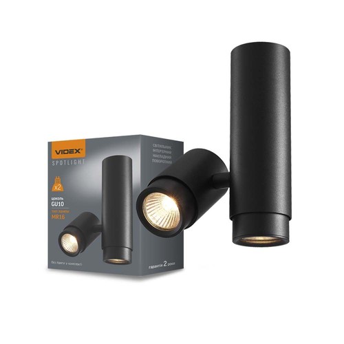 Doppel-GU10 Aufbauspot, schwenkbar - Schwarz, IP20 Innenbereich, Aluminium, ohne Leuchtmittel