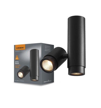 Doppel-GU10 Aufbauspot, schwenkbar - Schwarz, IP20 Innenbereich, Aluminium, ohne Leuchtmittel