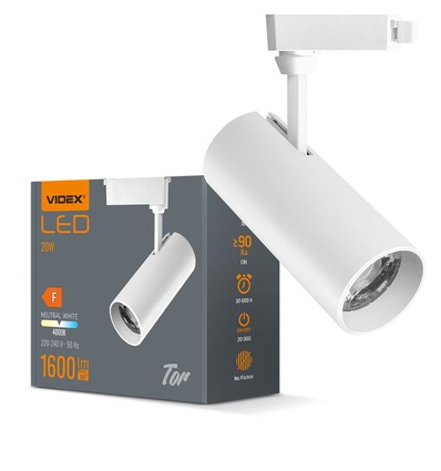 20W 1-Phasen RA90 Tor Schienenstrahler - Weiß, 1F2W