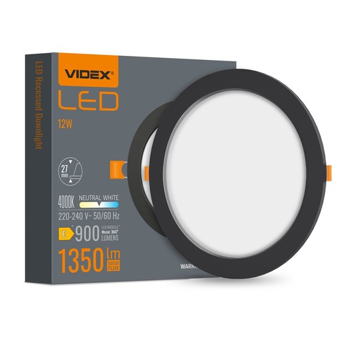 12W schwarzes LED Einbaupanel - 1350lm, 4000K, Loch: Ø15 cm, 120 Grad Abstrahlwinkel