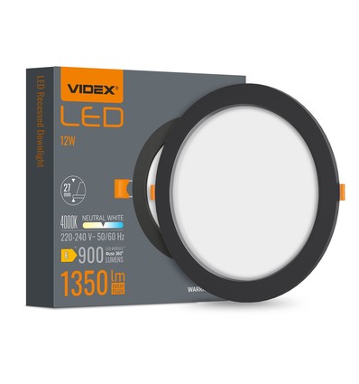 12W schwarzes LED Einbaupanel - 1350lm, 4000K, Loch: Ø15 cm, 120 Grad Abstrahlwinkel