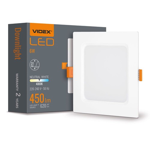 6W quadratisches LED Einbaupanel - 450lm, 4000K, weißer Rand, Loch: Ø9,5-10 cm, Maße: 12x12 cm