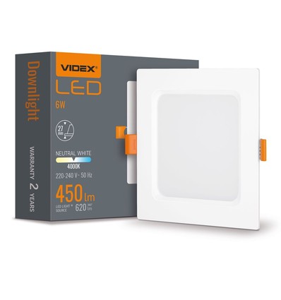 6W quadratisches LED Einbaupanel - 450lm, 4000K, weißer Rand, Loch: Ø9,5-10 cm, Maße: 12x12 cm