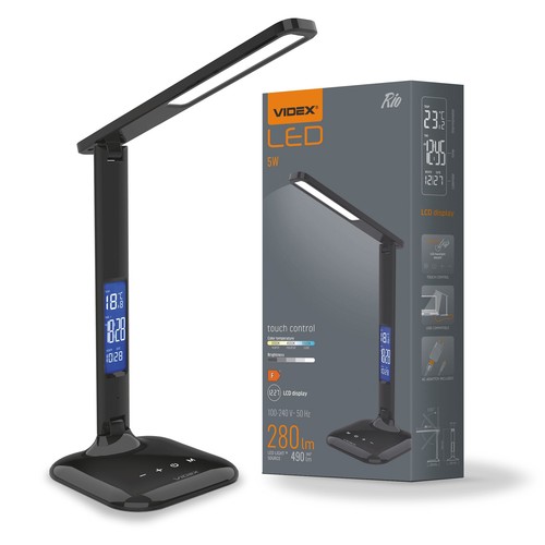 5W LED Schreibtischlampe dimmbar - Schwarz, 3-Stufen CCT, Display mit Uhr/Temp, Touch-Steuerung