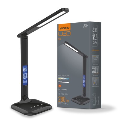 5W LED Schreibtischlampe dimmbar - Schwarz, 3-Stufen CCT, Display mit Uhr/Temp, Touch-Steuerung
