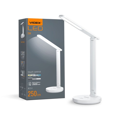 5W wiederaufladbare LED Schreibtischlampe - Touch dimmbar, CCT, 2600mAh Akku, weiß, inkl. USB-Kabel