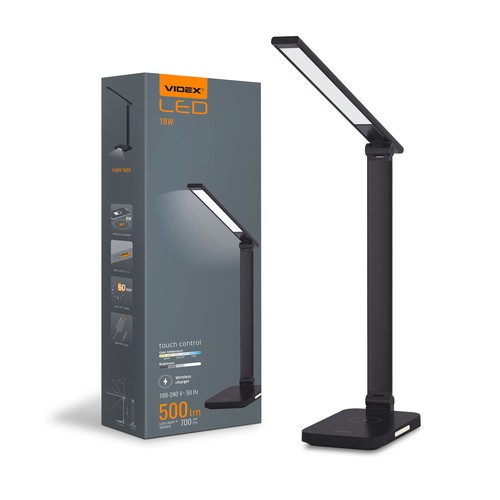 18W LED Schreibtischlampe mit kabellosem Laden - 700lm, 5-Stufen dimmbar, CCT einstellbar, schwarz, flicker free