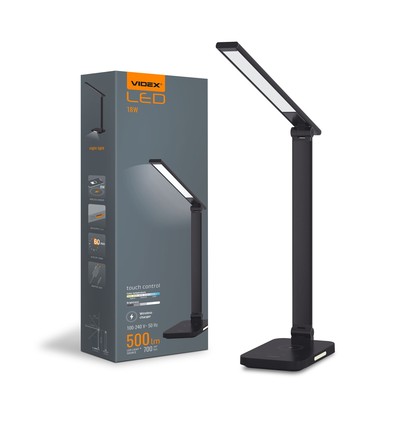 18W LED Schreibtischlampe mit kabellosem Laden - 700lm, 5-Stufen dimmbar, CCT einstellbar, schwarz, flicker free
