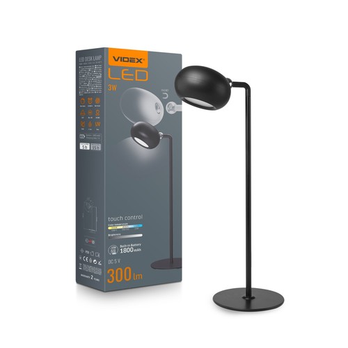 3W LED Tischleuchte, schwarz - Wiederaufladbar, dimmbar, CCT, USB-C, bis zu 15 Stunden Akku