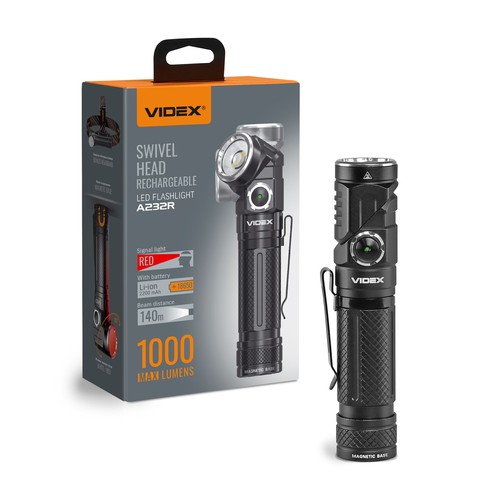 LED-Taschenlampe, wiederaufladbar - Magnetisch, 1000lm, USB-C, Drehbar, Weiß+Rotlicht