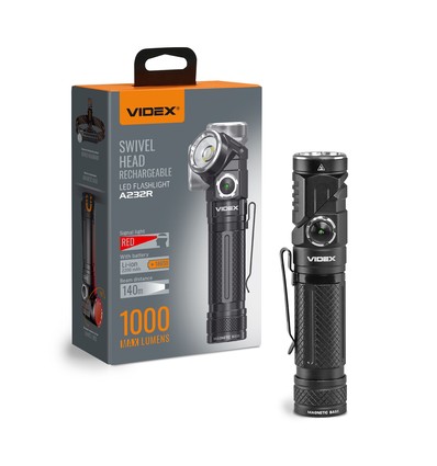 LED-Taschenlampe, wiederaufladbar - Magnetisch, 1000lm, USB-C, Drehbar, Weiß+Rotlicht