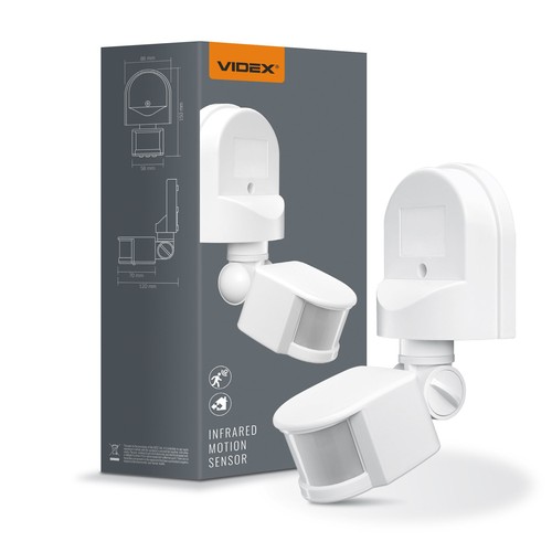 Infrarot PIR Bewegungsmelder, weiß - 180° Winkel, 1200W, IP44 Außenbereich, Zeit und Helligkeit einstellbar