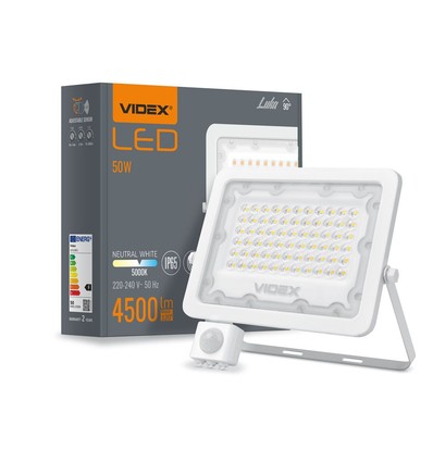 50W LED Fluter mit Sensor - 130lm/W, IP65, 5000K, grau, Außenbereich, Arbeitsleuchte