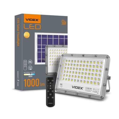 50W Solara LED Flutlicht mit Solarzelle - 1000lm, IP65, 5000K, grau, inkl. Fernbedienung und Solarpanel