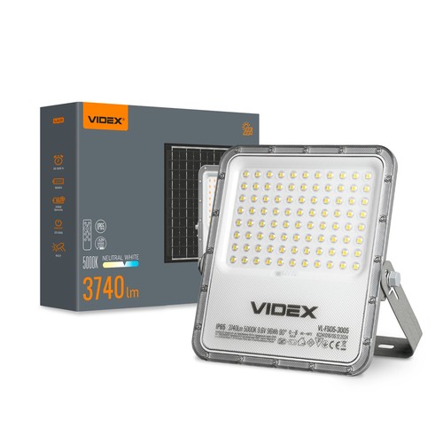 30W Solara LED Flutlicht mit Solarzelle - 3740lm, IP65, 5000K, 96Wh Akku, Aluminium, Außenbereich