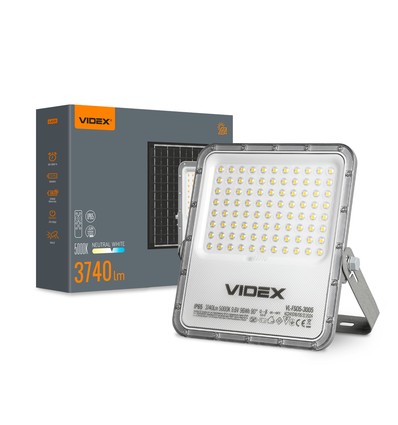30W Solara LED Flutlicht mit Solarzelle - 3740lm, IP65, 5000K, 96Wh Akku, Aluminium, Außenbereich