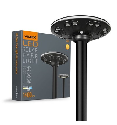 12W Solara LED Parkleuchte mit Sensor - 1400lm, IP54, 360 Grad, 3.2V, CCT, schwarzes Finish