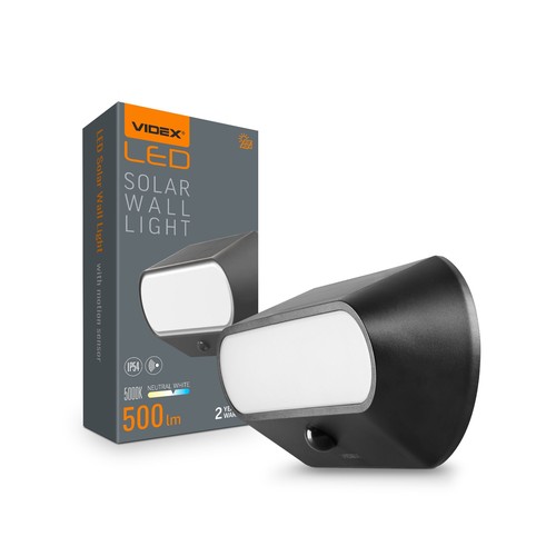 500lm Solar LED Wandleuchte mit Sensor - IP54, 5000K, schwarz, Bewegungsmelder, Außenbereich
