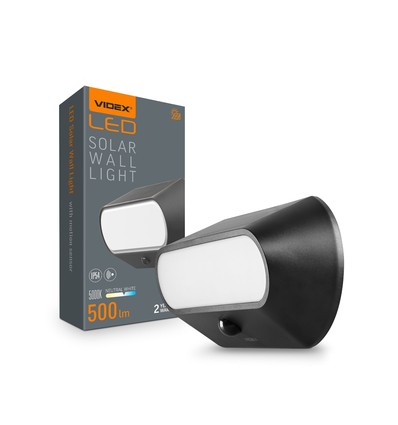 500lm Solar LED Wandleuchte mit Sensor - IP54, 5000K, schwarz, Bewegungsmelder, Außenbereich