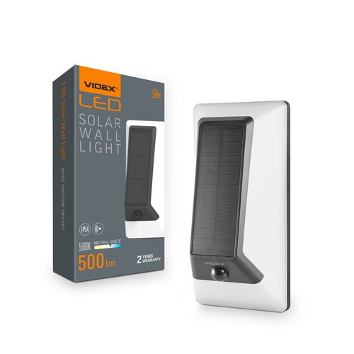 500lm Solara LED Wandleuchte mit Sensor - IP54, 5000K, schwarz, Solar, Außenbereich