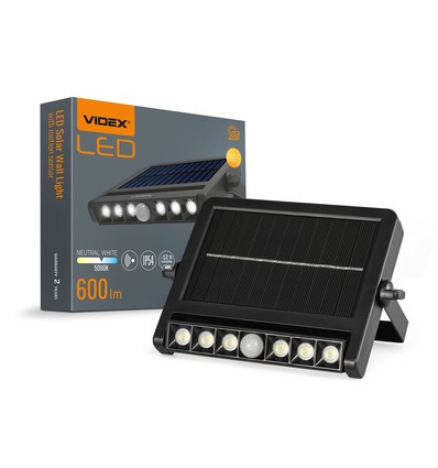 Solar LED Wandleuchte mit Sensor, 600lm - 5000K, IP54, schwarz, Bewegungsmelder