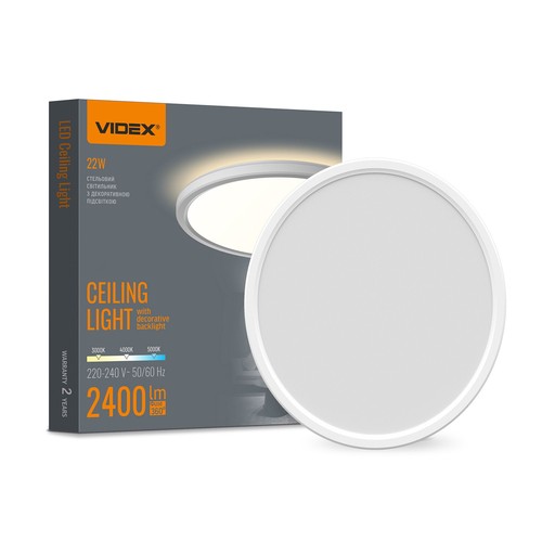 22W Ø29,3cm LED Deckenleuchte mit Backlight - 2400lm, IP54, CCT umschaltbar, weißer Rand, inkl. Leuchtmittel