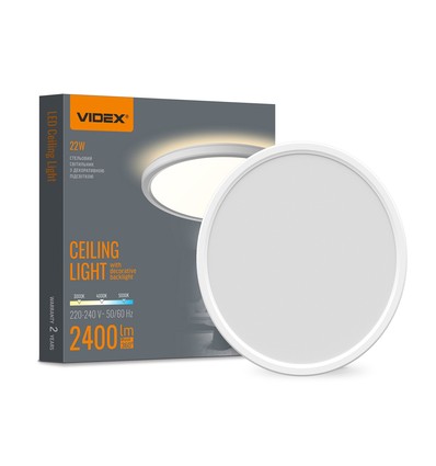 22W Ø29,3cm LED Deckenleuchte mit Backlight - 2400lm, IP54, CCT umschaltbar, weißer Rand, inkl. Leuchtmittel